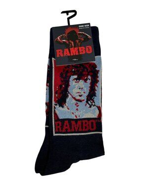 Rambo Socks Black Red Blue Crew Men’s 7-12 Retro Movie Graphic Gift Him